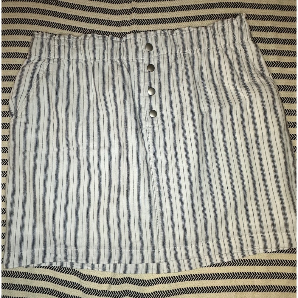 LOFT Striped‎ Button Front Linen & Cotton Blend Mini Skirt Women's Size L